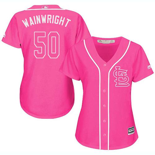Cardinals #50 Adam Wainwright Pink Fashion Women's Stitched MLB Jersey