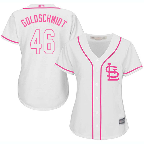 Cardinals #46 Paul Goldschmidt White/Pink Fashion Women's Stitched MLB Jersey