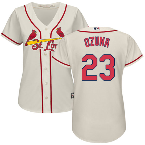 Cardinals #23 Marcell Ozuna Cream Alternate Women's Stitched MLB Jersey