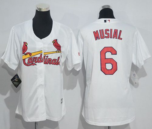 Cardinals #6 Stan Musial White Women's Home Stitched MLB Jersey