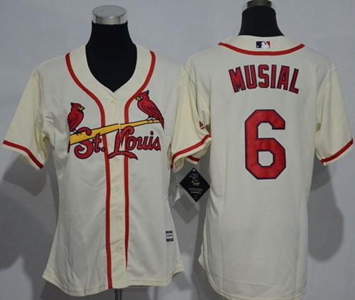 Cardinals #6 Stan Musial Cream Alternate Women's Stitched MLB Jersey