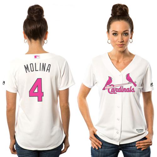 Cardinals #4 Yadier Molina White Mother's Day Cool Base Women's Stitched MLB Jersey