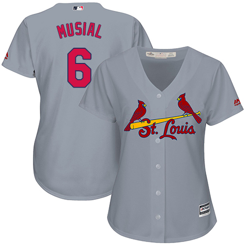 Cardinals #6 Stan Musial Grey Road Women's Stitched MLB Jersey