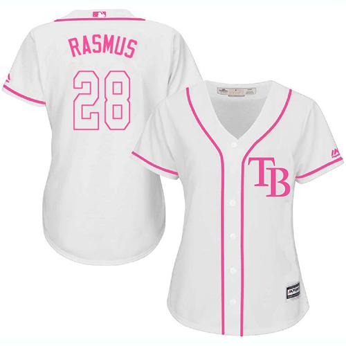 Rays #28 Colby Rasmus White/Pink Fashion Women's Stitched MLB Jersey