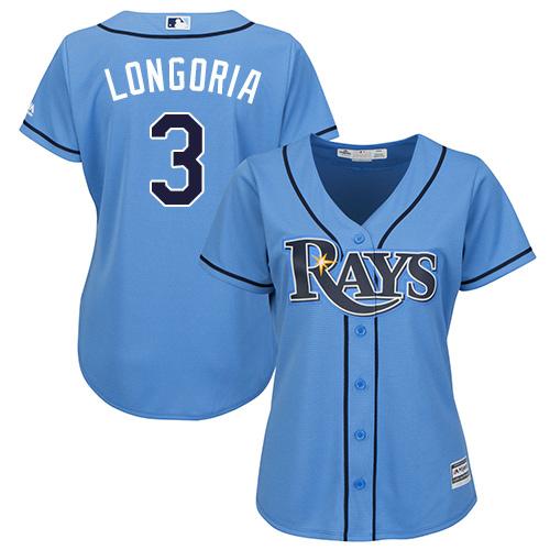 Rays #3 Evan Longoria Light Blue Alternate Women's Stitched MLB Jersey