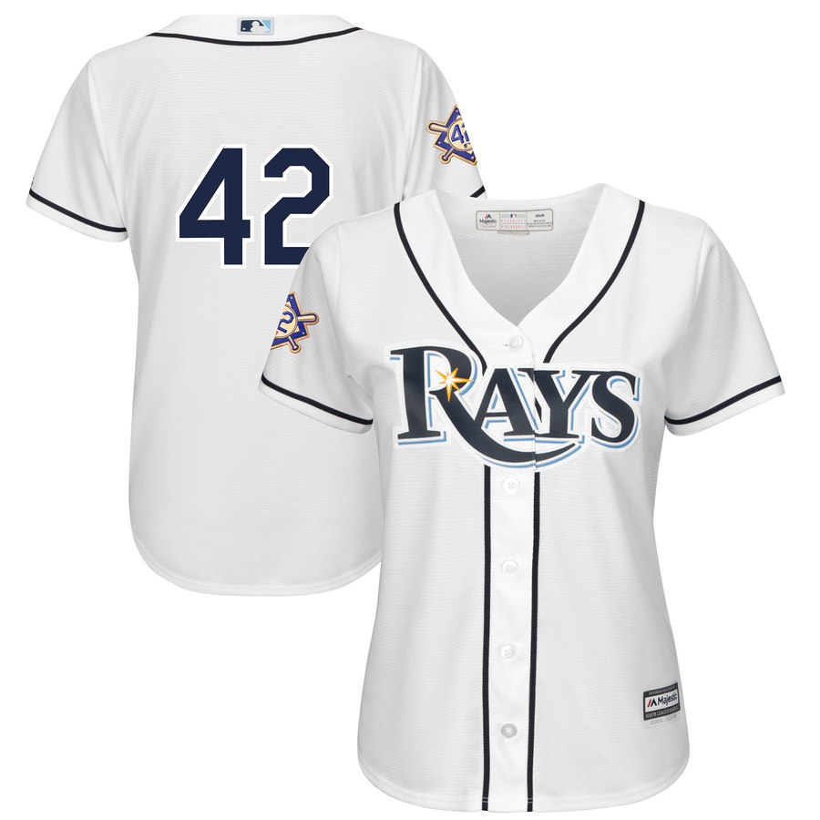 Tampa Bay Rays #42 Majestic Women's 2019 Jackie Robinson Day Official Cool Base Jersey White