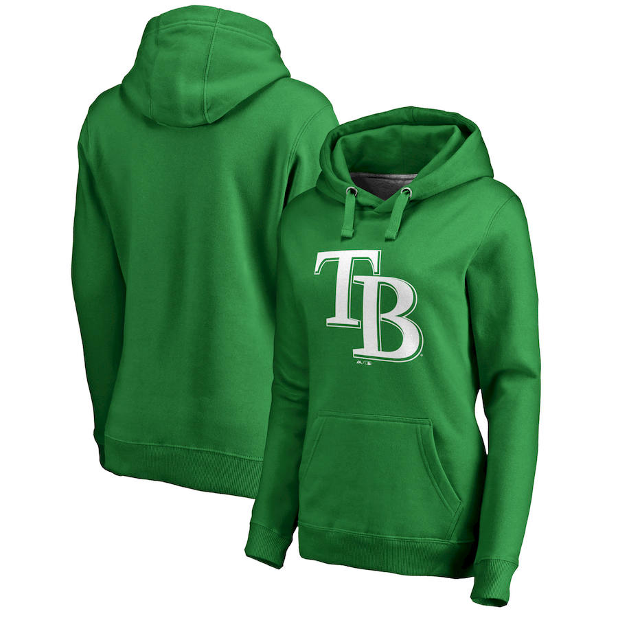 Tampa Bay Rays Majestic Women's St. Patrick's Day White Logo Pullover Hoodie Kelly Green