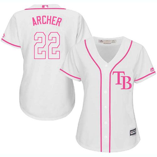 Rays #22 Chris Archer White/Pink Fashion Women's Stitched MLB Jersey