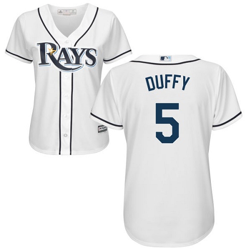 Rays #5 Matt Duffy White Home Women's Stitched MLB Jersey