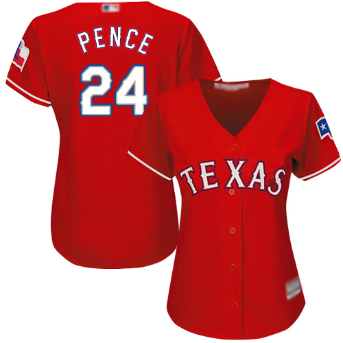 Rangers #24 Hunter Pence Red Alternate Women's Stitched MLB Jersey