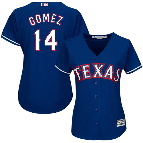 Rangers #14 Carlos Gomez Blue Alternate Women's Stitched MLB Jersey