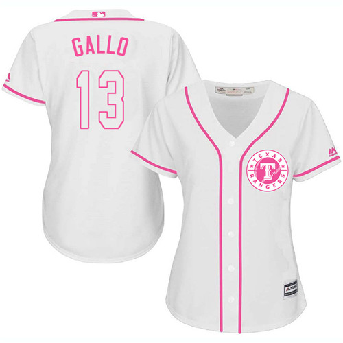 Rangers #13 Joey Gallo White/Pink Fashion Women's Stitched MLB Jersey