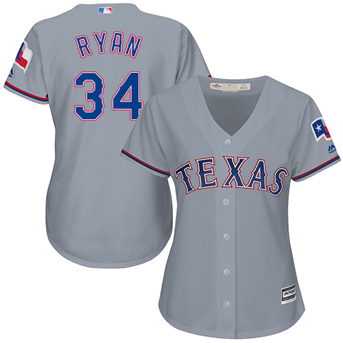 Rangers #34 Nolan Ryan Grey Road Women's Stitched MLB Jersey