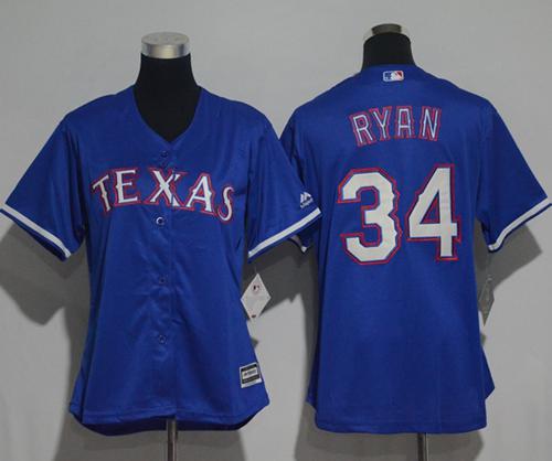 Rangers #34 Nolan Ryan Blue Alternate Women's Stitched MLB Jersey