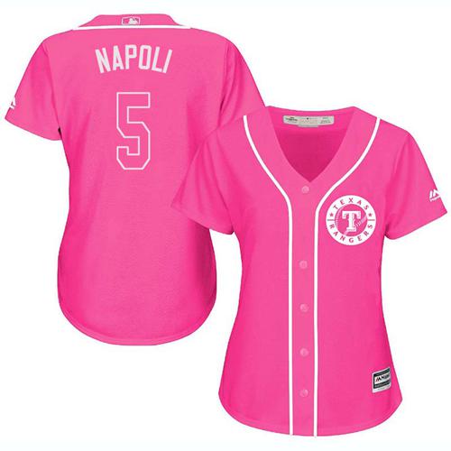 Rangers #5 Mike Napoli Pink Fashion Women's Stitched MLB Jersey