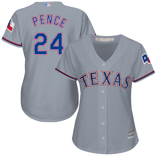 Rangers #24 Hunter Pence Grey Road Women's Stitched MLB Jersey