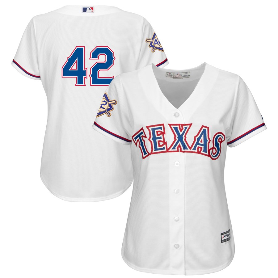 Texas Rangers #42 Majestic Women's 2019 Jackie Robinson Day Official Cool Base Jersey White