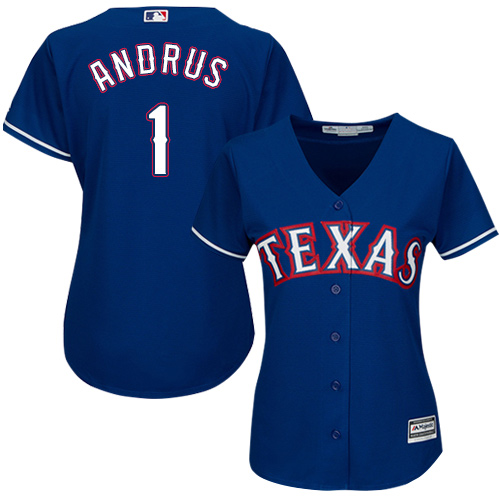 Rangers #1 Elvis Andrus Blue Alternate Women's Stitched MLB Jersey