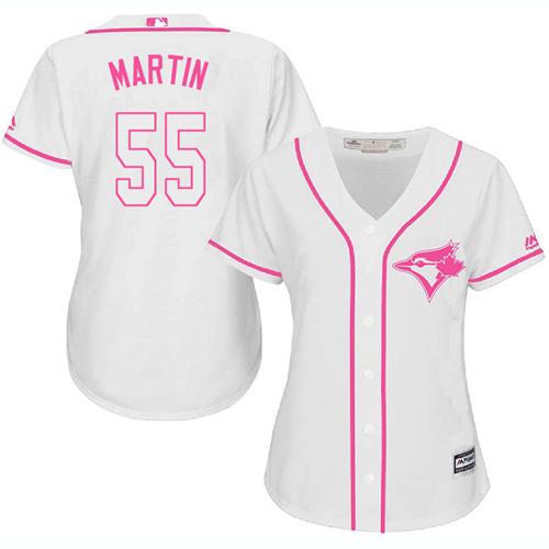 Blue Jays #55 Russell Martin White/Pink Fashion Women's Stitched MLB Jersey