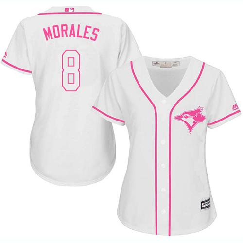 Blue Jays #8 Kendrys Morales White/Pink Fashion Women's Stitched MLB Jersey