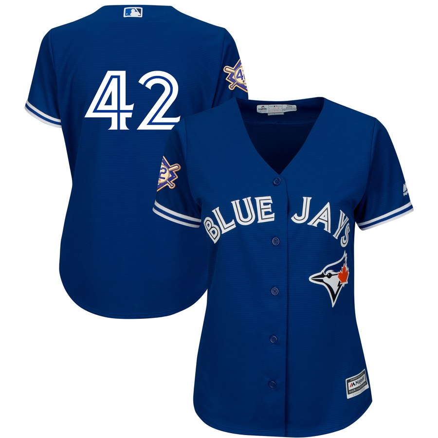 Toronto Blue Jays #42 Majestic Women's 2019 Jackie Robinson Day Official Cool Base Jersey Royal
