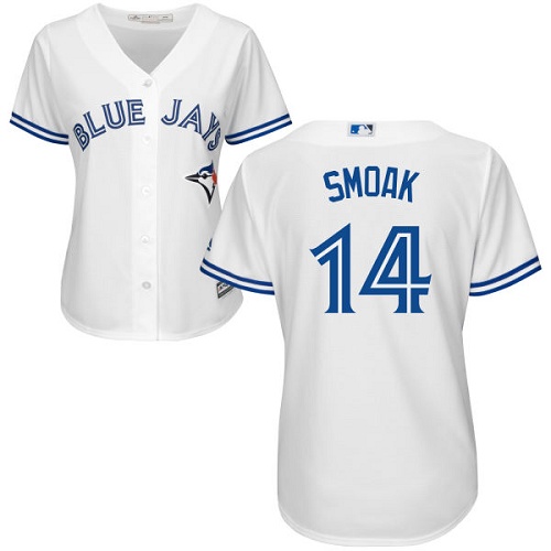 Blue Jays #14 Justin Smoak White Home Women's Stitched MLB Jersey