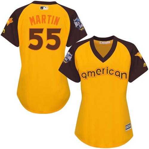 Blue Jays #55 Russell Martin Gold 2016 All-Star American League Women's Stitched MLB Jersey