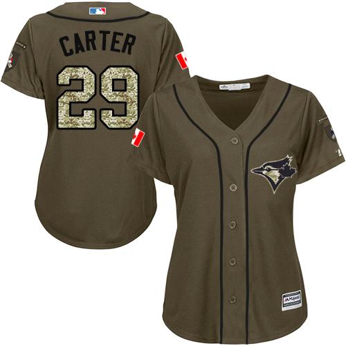 Blue Jays #29 Joe Carter Green Salute to Service Women's Stitched MLB Jersey