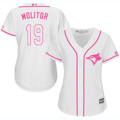 Blue Jays #19 Paul Molitor White/Pink Fashion Women's Stitched MLB Jersey