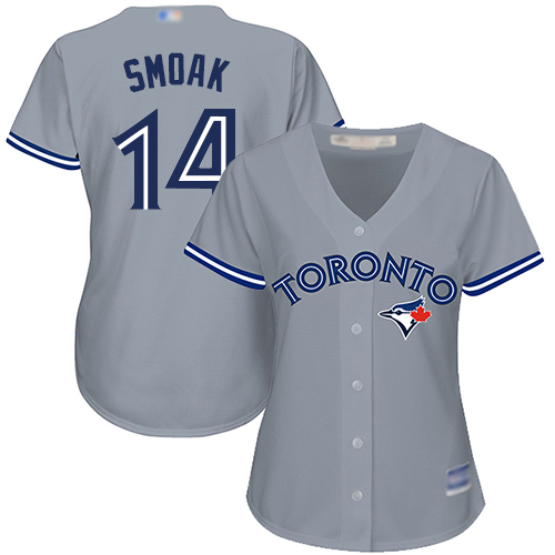 Blue Jays #14 Justin Smoak Grey Road Women's Stitched MLB Jersey