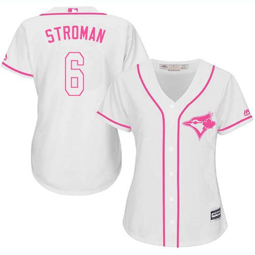 Blue Jays #6 Marcus Stroman White/Pink Fashion Women's Stitched MLB Jersey
