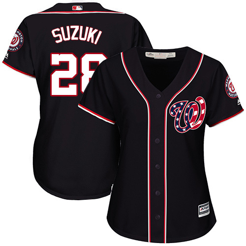 Nationals #28 Kurt Suzuki Navy Blue Alternate Women's Stitched MLB Jersey