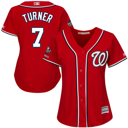 Nationals #7 Trea Turner Red Alternate 2019 World Series Champions Women's Stitched MLB Jersey