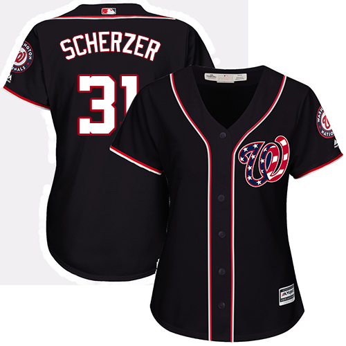 Nationals #31 Max Scherzer Navy Blue Alternate Women's Stitched MLB Jersey