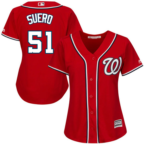 Nationals #51 Wander Suero Red Alternate Women's Stitched MLB Jersey