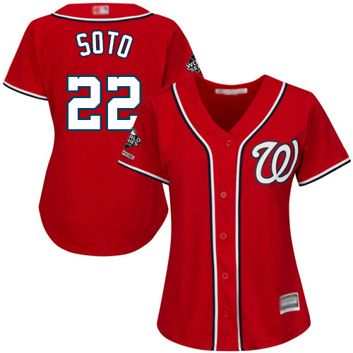 Nationals #22 Juan Soto Red Alternate 2019 World Series Champions Women's Stitched MLB Jersey