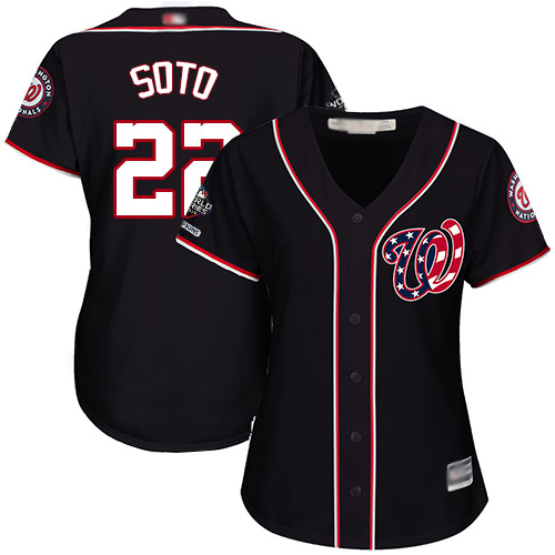 Nationals #22 Juan Soto Navy Blue Alternate 2019 World Series Champions Women's Stitched MLB Jersey