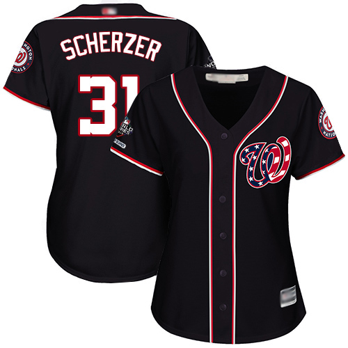 Nationals #31 Max Scherzer Navy Blue Alternate 2019 World Series Champions Women's Stitched MLB Jersey