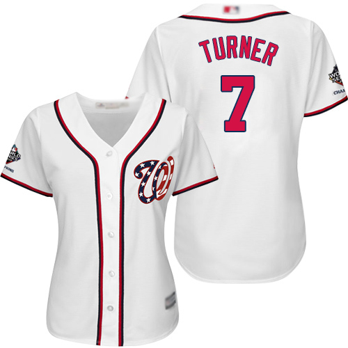 Nationals #7 Trea Turner White Home 2019 World Series Champions Women's Stitched MLB Jersey
