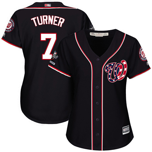 Nationals #7 Trea Turner Navy Blue Alternate 2019 World Series Champions Women's Stitched MLB Jersey