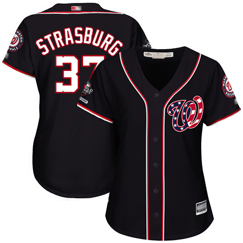 Nationals #37 Stephen Strasburg Navy Blue Alternate 2019 World Series Champions Women's Stitched MLB Jersey
