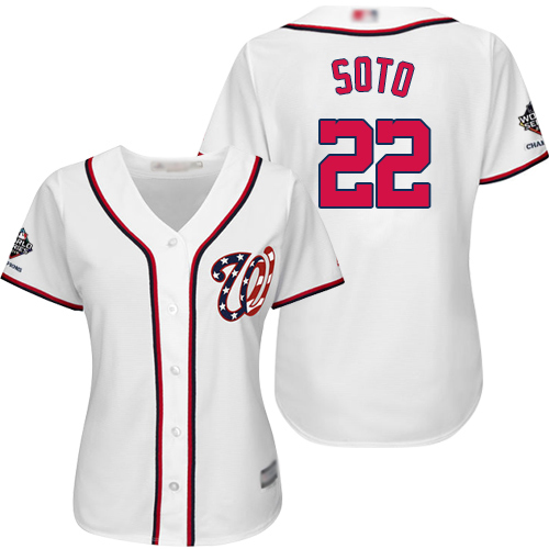 Nationals #22 Juan Soto White Home 2019 World Series Champions Women's Stitched MLB Jersey