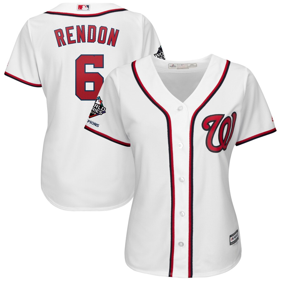 Washington Nationals #6 Anthony Rendon Majestic Women's 2019 World Series Champions Home Official Cool Base Bar Patch Player Jersey White