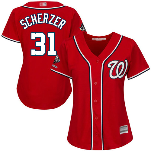 Nationals #31 Max Scherzer Red Alternate 2019 World Series Champions Women's Stitched MLB Jersey