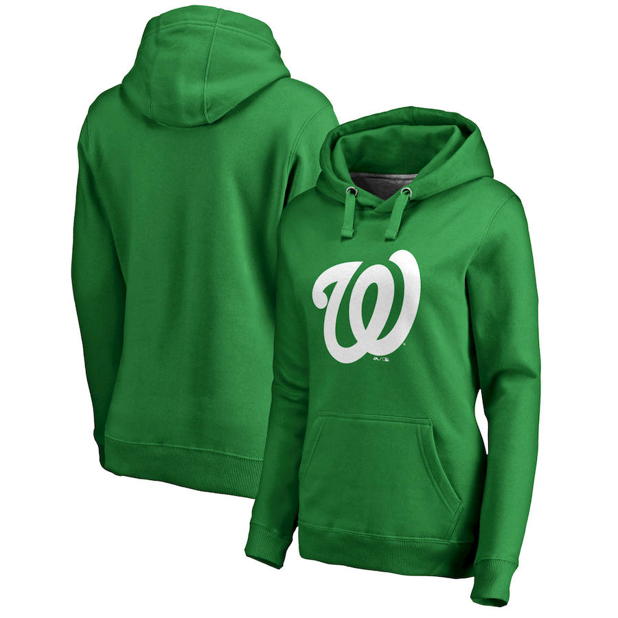 Washington Nationals Majestic Women's St. Patrick's Day White Logo Pullover Hoodie Kelly Green