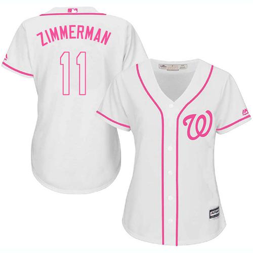 Nationals #11 Ryan Zimmerman White/Pink Fashion Women's Stitched MLB Jersey