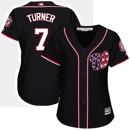 Nationals #7 Trea Turner Navy Blue Alternate Women's Stitched MLB Jersey