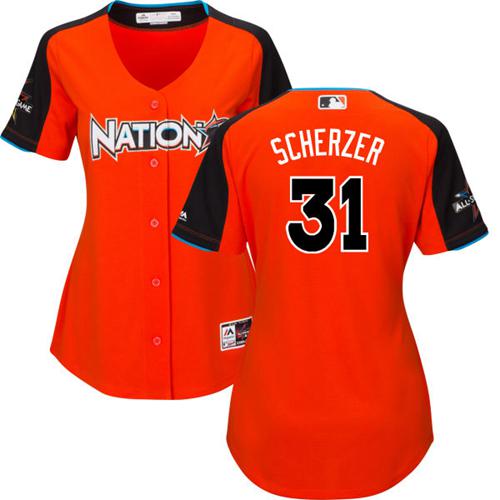 Nationals #31 Max Scherzer Orange 2017 All-Star National League Women's Stitched MLB Jersey