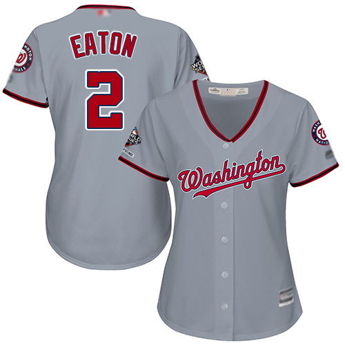 Nationals #2 Adam Eaton Grey Road 2019 World Series Champions Women's Stitched MLB Jersey