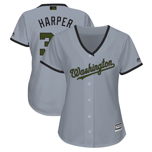 Nationals #34 Bryce Harper Grey 2018 Memorial Day Cool Base Women's Stitched MLB Jersey